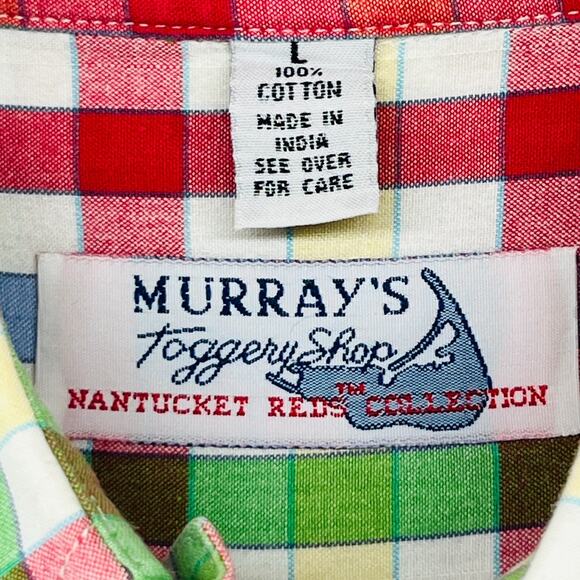 MURRAYS TOGGERY SHOP Shirt Mens L Plaid Nantucket Red Collection Cotton - Picture 4 of 13
